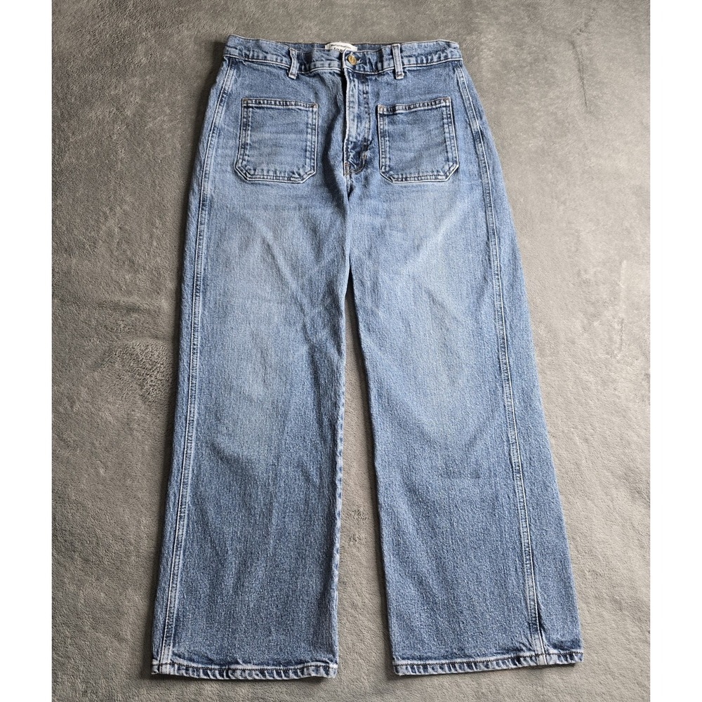Reformation Alyssa Patch Front Pockets Wide Leg Jeans Women 31 Blue Denim Preppy